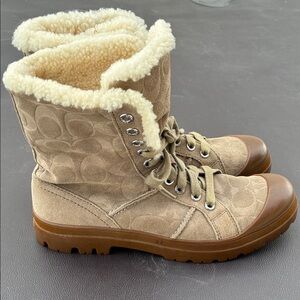 Coach Women's Beige Shearling Winter Boots